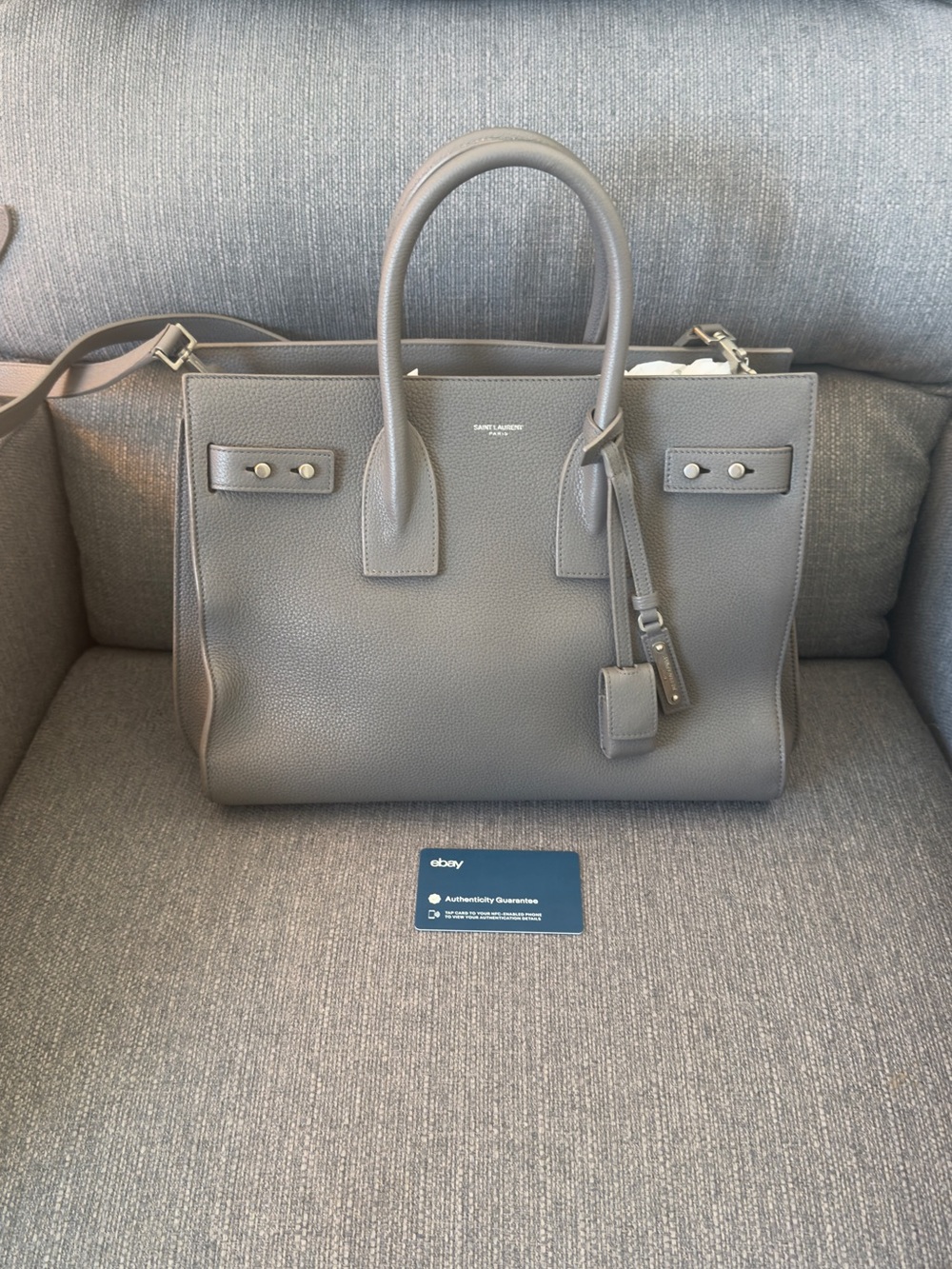 Saint Laurent Grey Pebbled Leather Sac de Jour